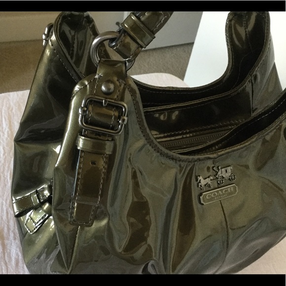 Coach Patent Leather Edie Shoulder Bag, Dark Green - Picture 10 of 11